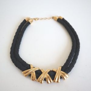 Vintage Black & Gold Rope Necklace with Gold X's